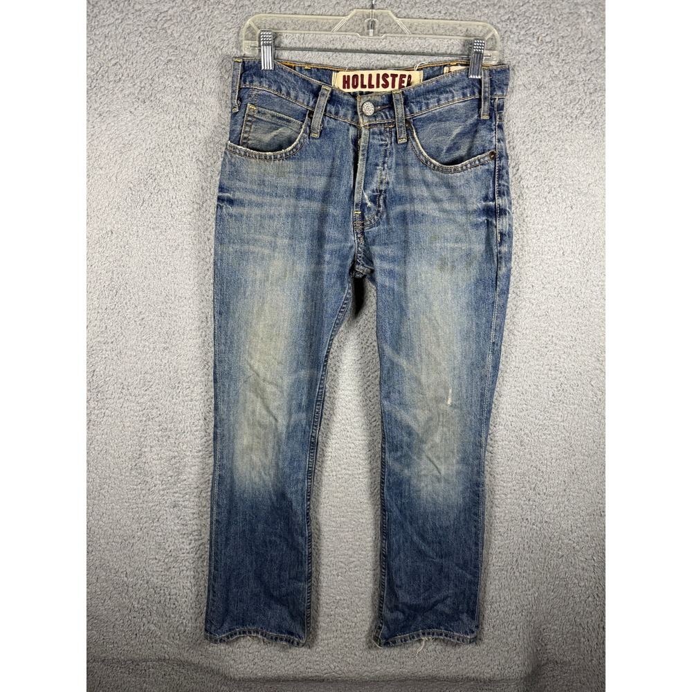 Y2K Hollister Mens Denim Jeans 28x30 Straight Leg Button‎ Fly Distressed Medium